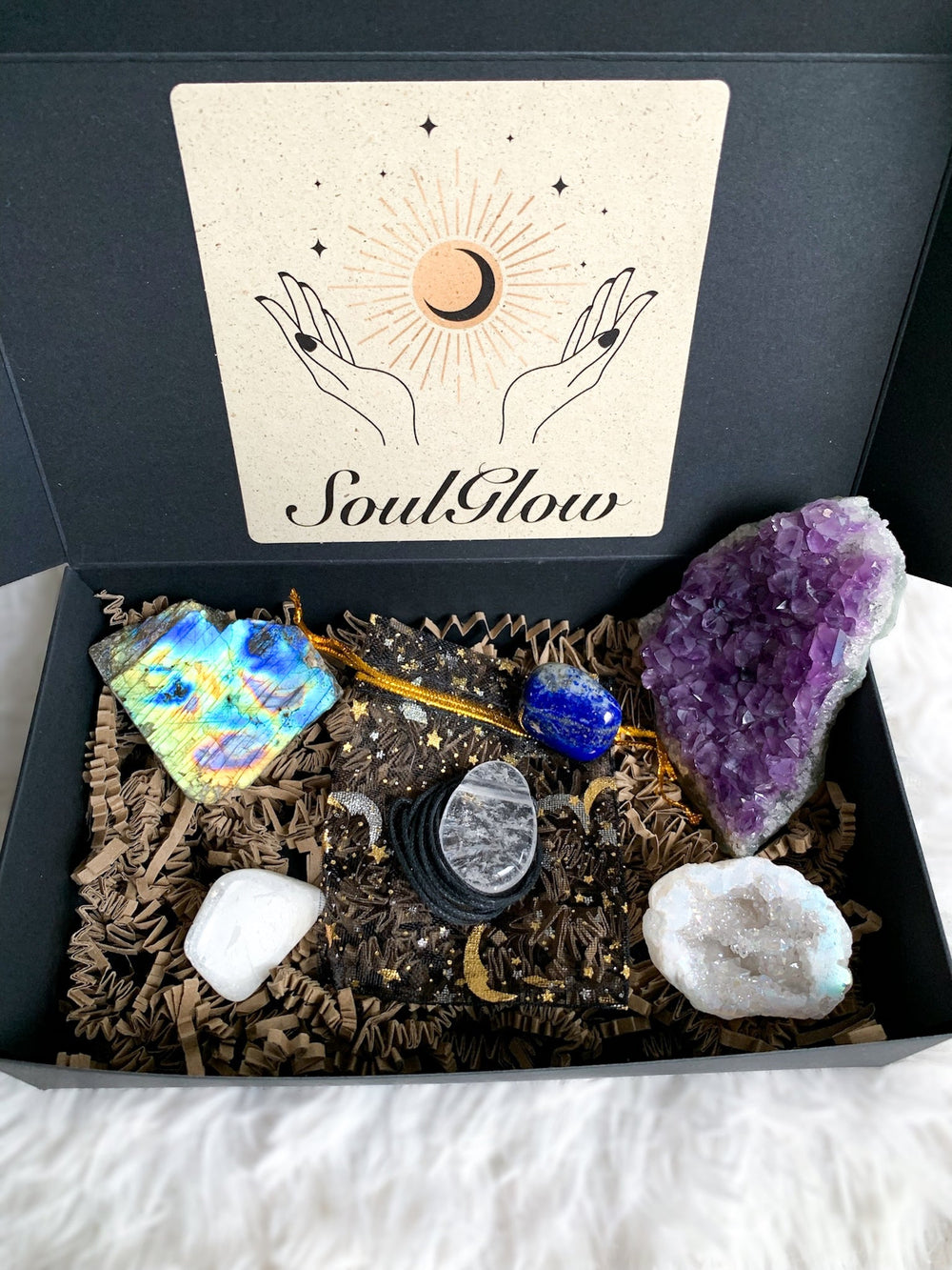 Geschenk Set mit 6 Artikeln | Soul Awakening - Intuition & Spiritualität - SoulGlow - Amethyst, Angel Aura, balance