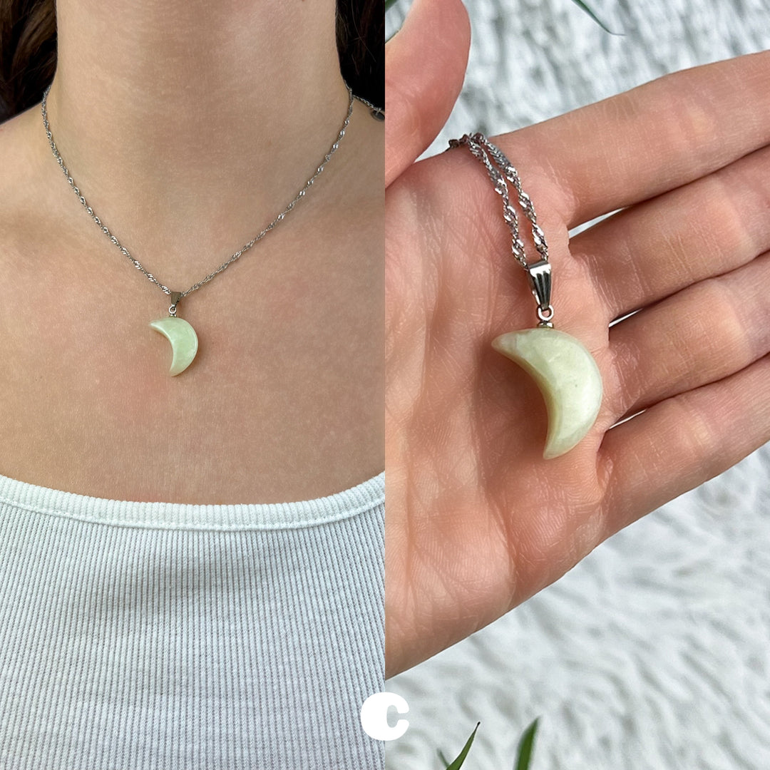 Jade Serpentin Mond Anhänger | Unikate - SoulGlow - Anhänger, Anhänger mit Öse, balance