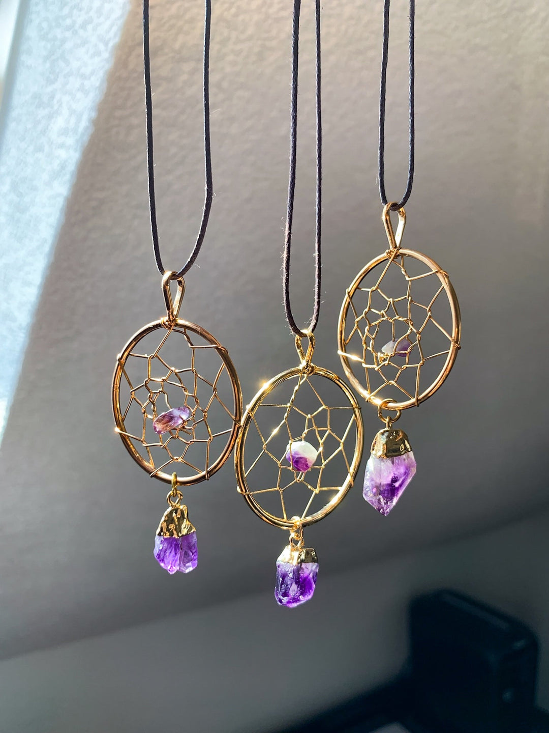 Kristall Traumfänger | Turmalin, Amethyst, Bergkristall oder Rosenquarz - SoulGlow - Amethyst, Anhänger mit Öse, Aura
