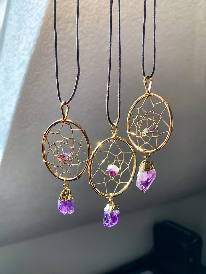 Kristall Traumfänger | Turmalin, Amethyst, Bergkristall oder Rosenquarz - SoulGlow - Amethyst, Anhänger mit Öse, Aura