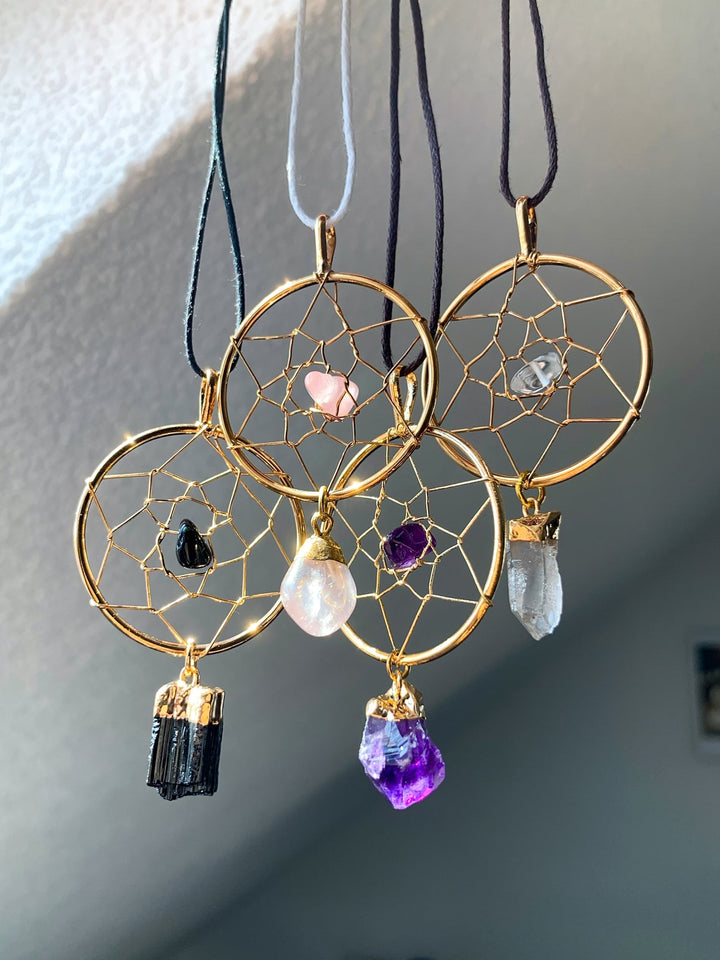 Kristall Traumfänger | Turmalin, Amethyst, Bergkristall oder Rosenquarz - SoulGlow - Amethyst, Anhänger mit Öse, Aura
