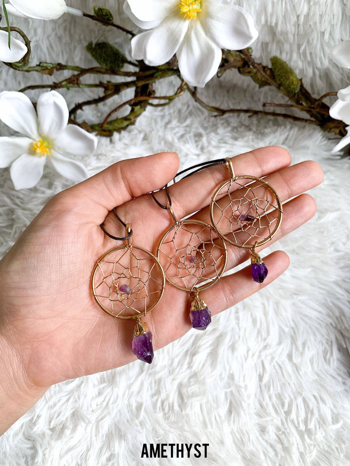 Kristall Traumfänger | Turmalin, Amethyst, Bergkristall oder Rosenquarz - SoulGlow - Amethyst, Anhänger mit Öse, Aura