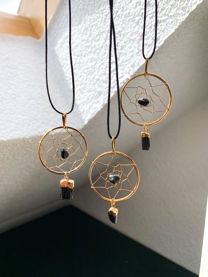 Kristall Traumfänger | Turmalin, Amethyst, Bergkristall oder Rosenquarz - SoulGlow - Amethyst, Anhänger mit Öse, Aura