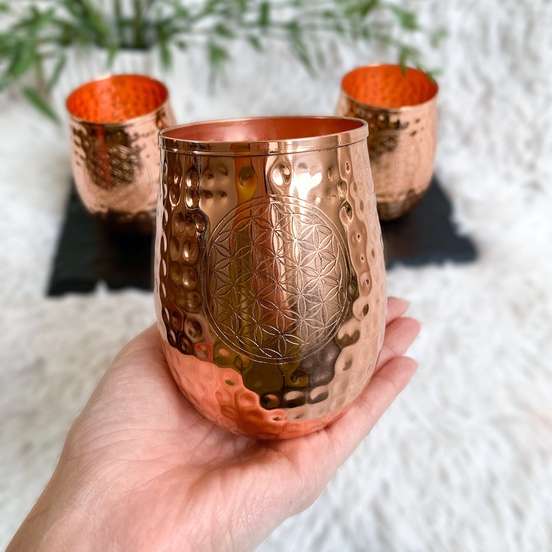 kupfer aufbewahrung Kupfertrinkbecher Blume des Lebens – 100 % Kupfer