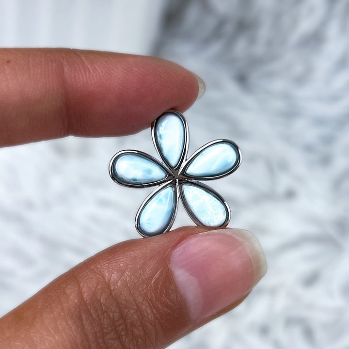 Larimar Anhänger Tropfen - Blüte mit 925 Silber - SoulGlow - 925er Silber, Anhänger mit Öse, balance