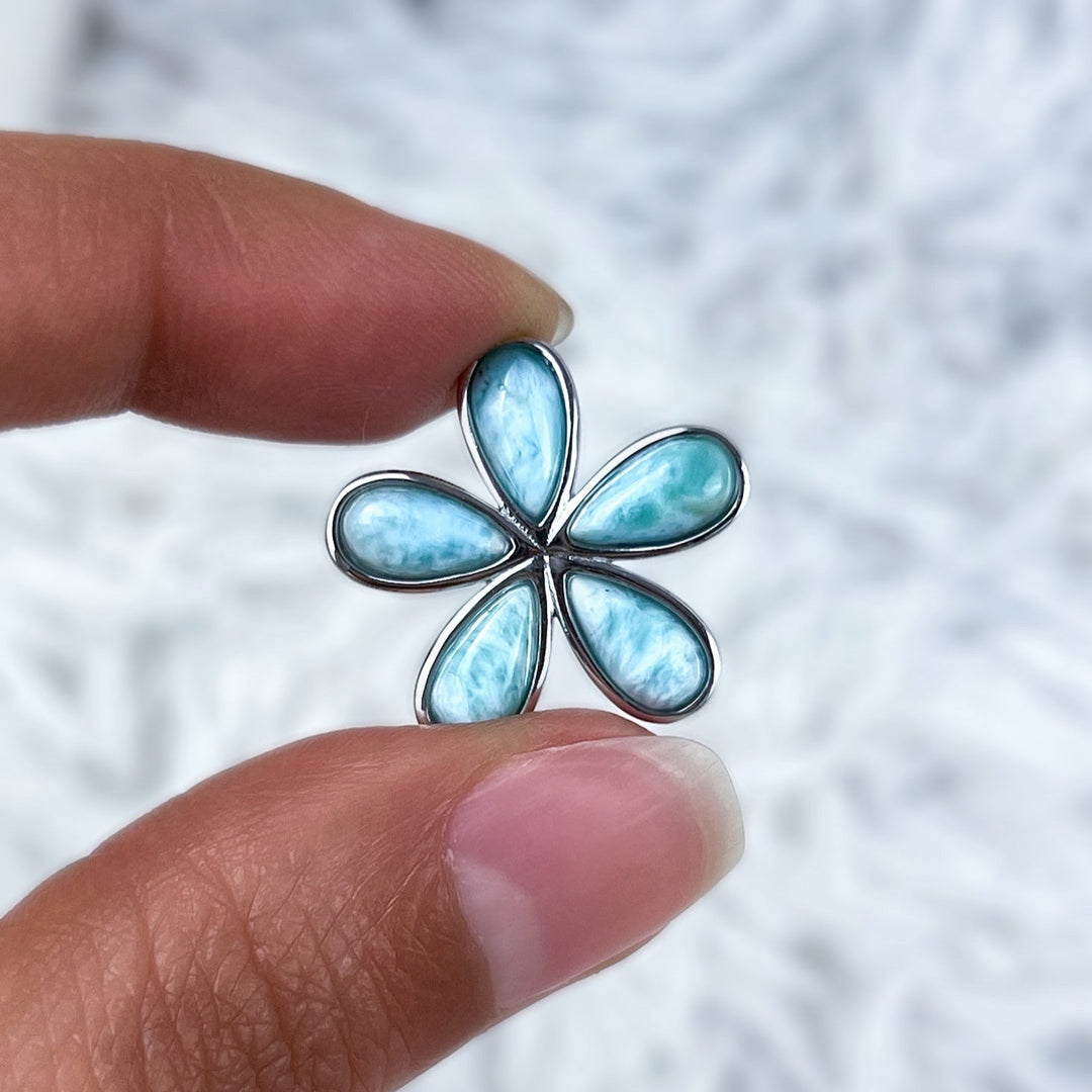 Larimar Anhänger Tropfen - Blüte mit 925 Silber - SoulGlow - 925er Silber, Anhänger mit Öse, balance