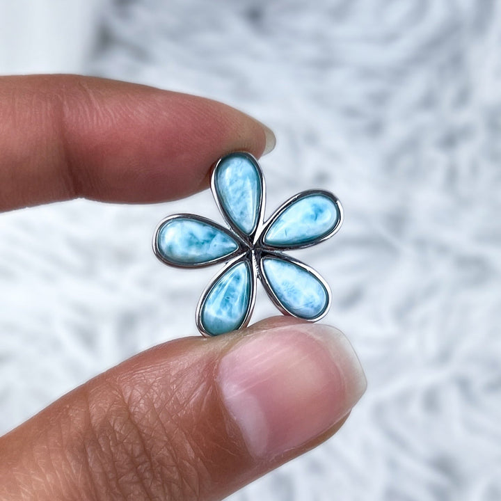 Larimar Anhänger Tropfen - Blüte mit 925 Silber - SoulGlow - 925er Silber, Anhänger mit Öse, balance