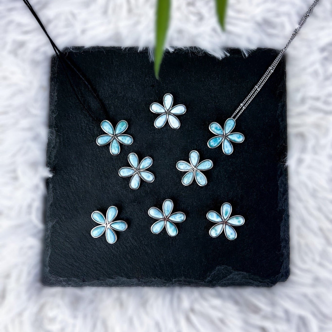 Larimar Anhänger Tropfen - Blüte mit 925 Silber - SoulGlow - 925er Silber, Anhänger mit Öse, balance
