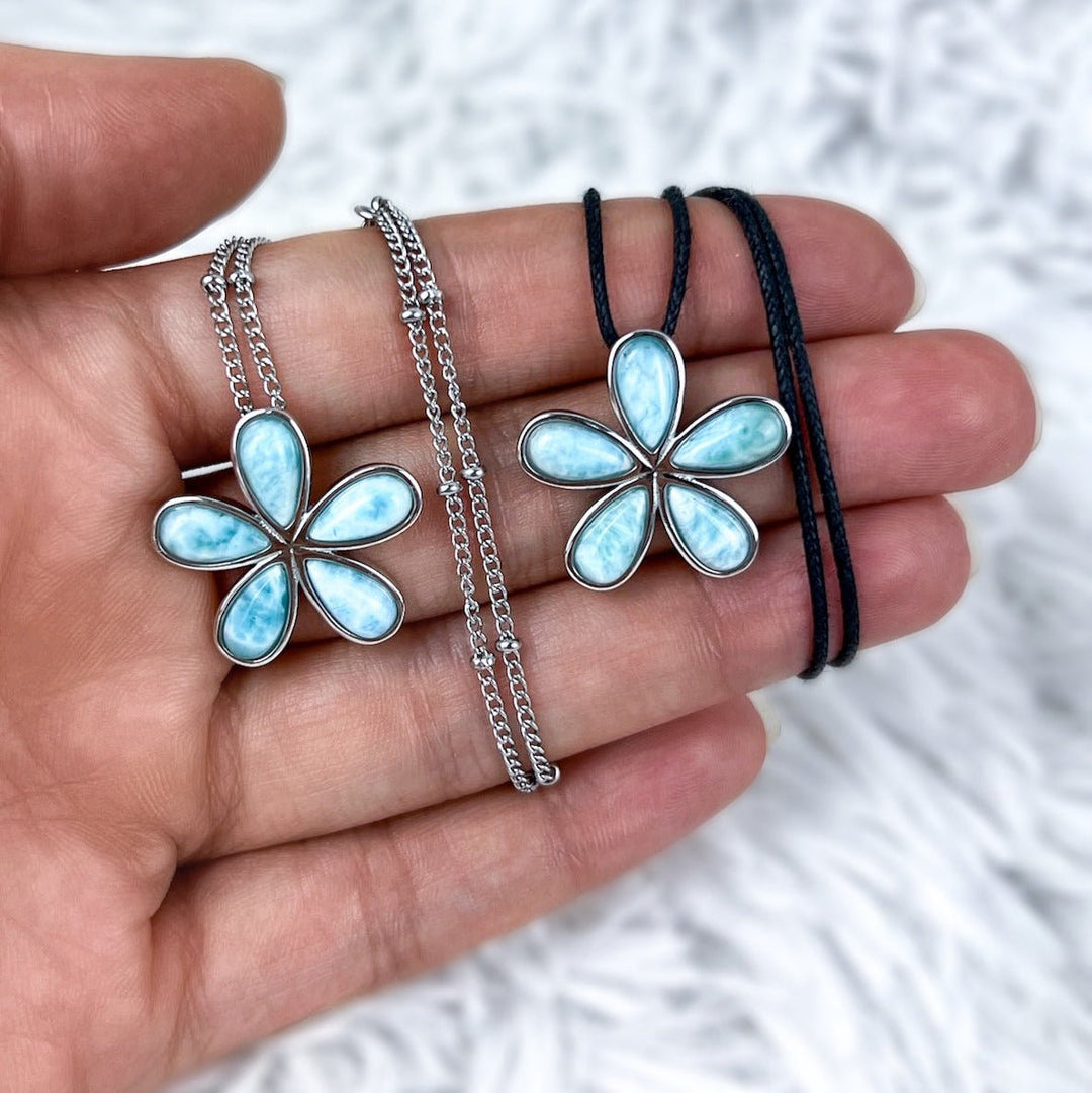 Larimar Anhänger Tropfen - Blüte mit 925 Silber - SoulGlow - 925er Silber, Anhänger mit Öse, balance