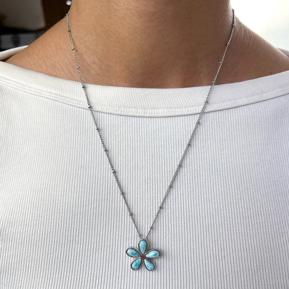 Larimar Anhänger Tropfen - Blüte mit 925 Silber - SoulGlow - 925er Silber, Anhänger mit Öse, balance