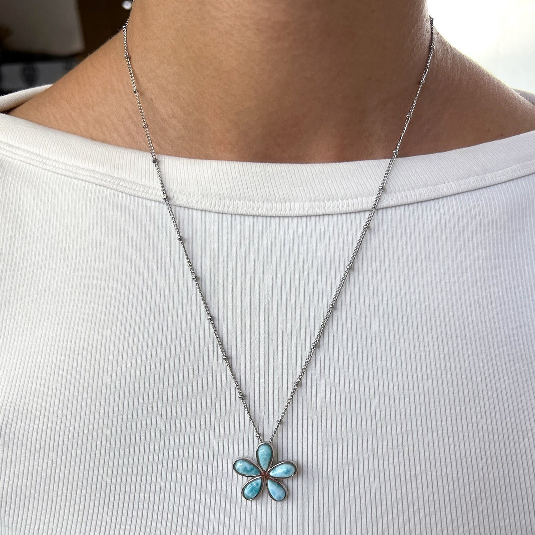 Larimar Anhänger Tropfen - Blüte mit 925 Silber - SoulGlow - 925er Silber, Anhänger mit Öse, balance