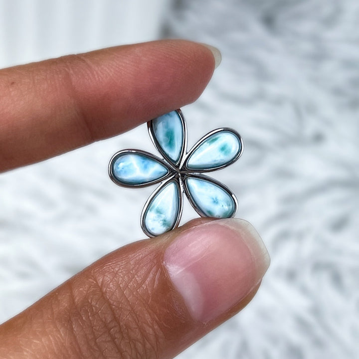 Larimar Anhänger Tropfen - Blüte mit 925 Silber - SoulGlow - 925er Silber, Anhänger mit Öse, balance