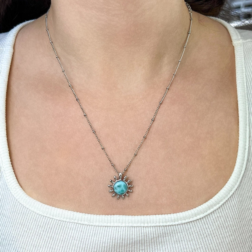 Larimar Sonnenanhänger 925 Silber/vergoldet - SoulGlow - 925er Silber, Anhänger mit Öse, balance