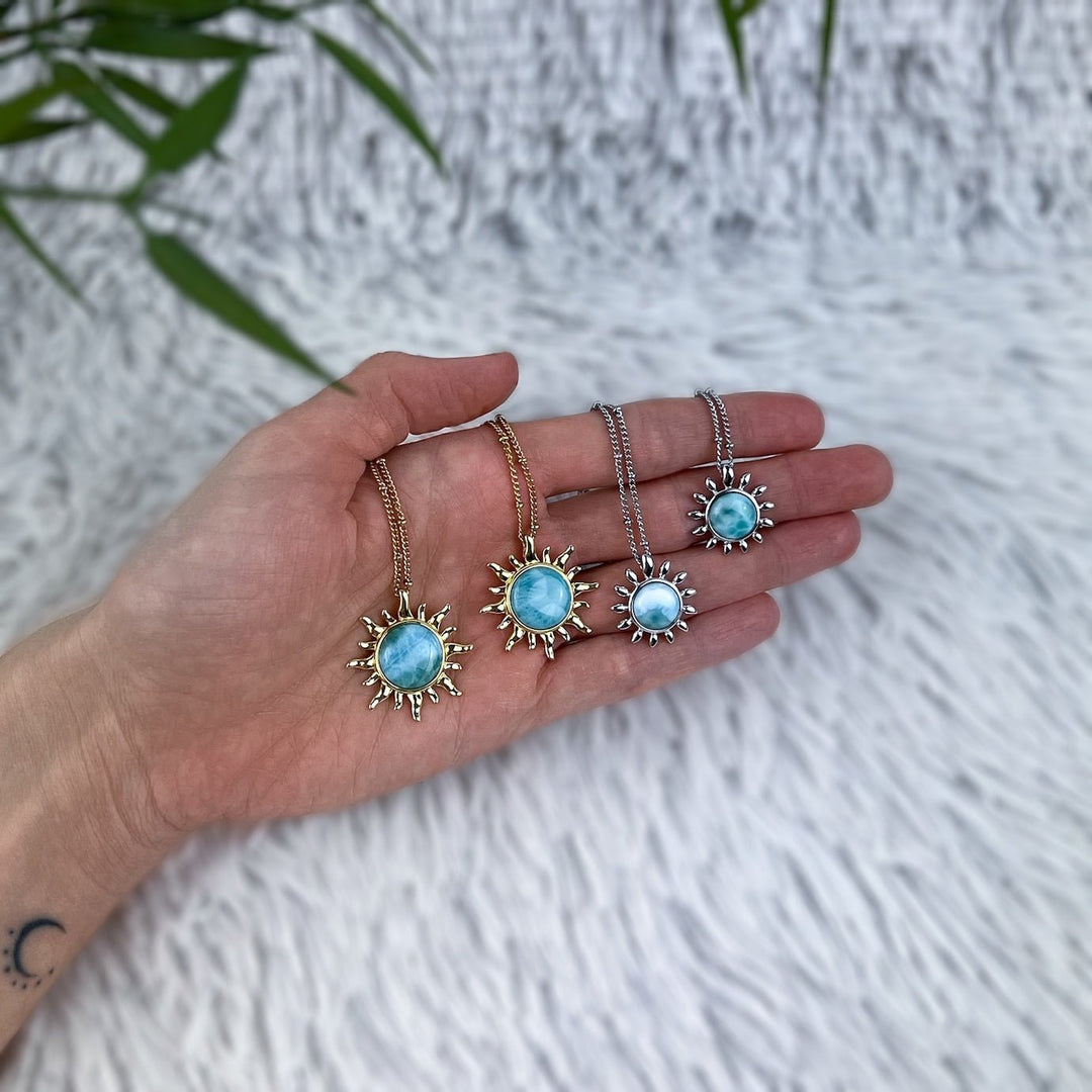 Larimar Sonnenanhänger 925 Silber/vergoldet - SoulGlow - 925er Silber, Anhänger mit Öse, balance