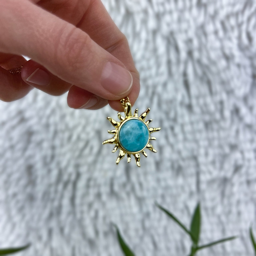 Larimar Sonnenanhänger 925 Silber/vergoldet - SoulGlow - 925er Silber, Anhänger mit Öse, balance