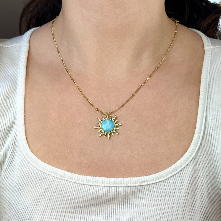 Larimar Sonnenanhänger 925 Silber/vergoldet - SoulGlow - 925er Silber, Anhänger mit Öse, balance