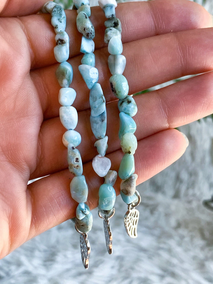 Larimar Splitterarmband mit 925 Silber-Flügel - XS/S - SoulGlow