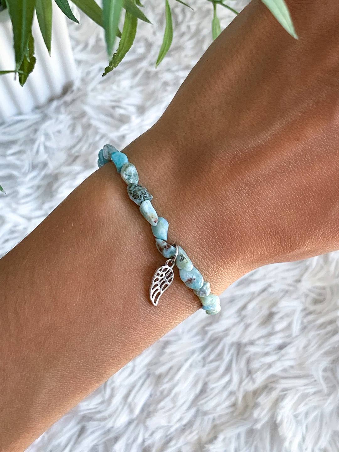Larimar Splitterarmband mit 925 Silber-Flügel - XS/S - SoulGlow