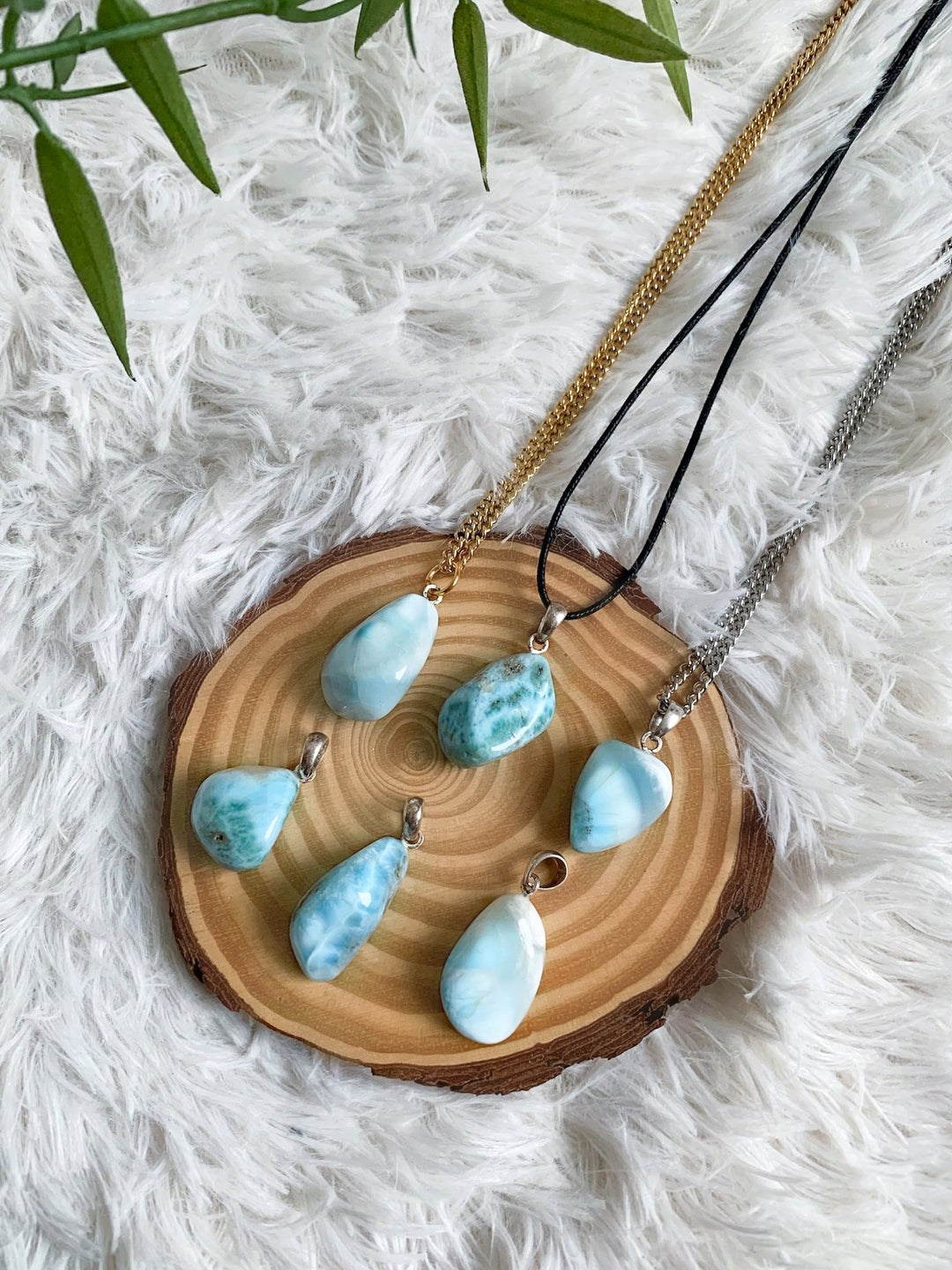 Larimar Trommelstein Anhänger - SoulGlow - Anhänger mit Öse, balance, Baumwollband