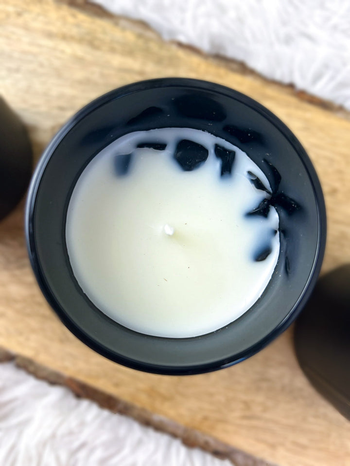 Manifestationskerze Auge der Vorsehung im Glas - mit schwarzem Obsidian - SoulGlow - Aura, Kerzen, Manifestation