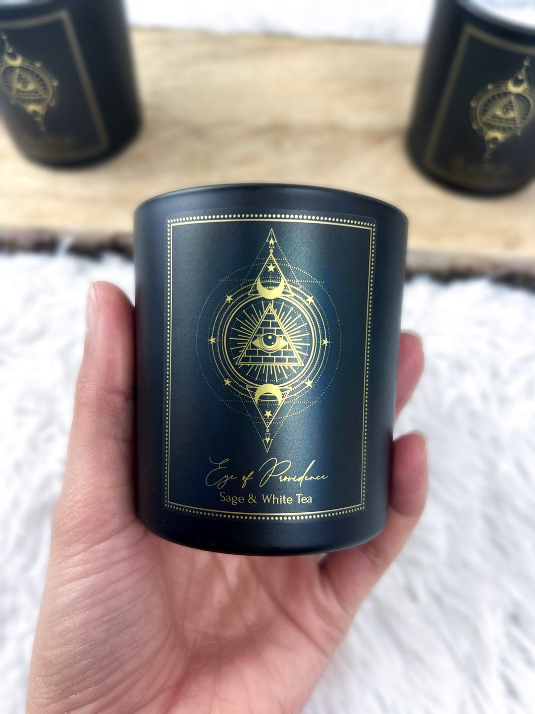 Manifestationskerze Auge der Vorsehung im Glas - mit schwarzem Obsidian - SoulGlow - Aura, Kerzen, Manifestation