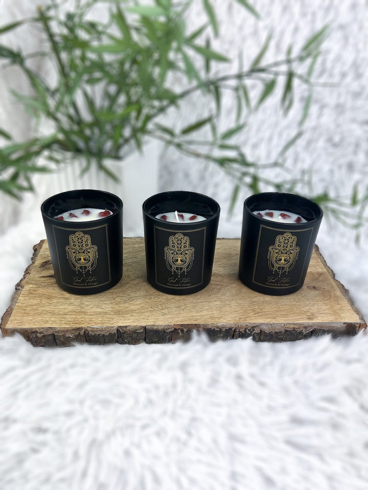 Manifestationskerze Glück & Wohlstand - Patchouli, Orange, Roter Jaspis - SoulGlow - Aura, Kerzen, Manifestation