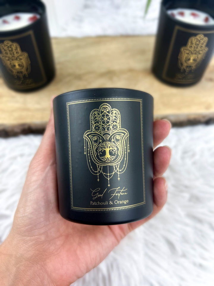 Manifestationskerze Glück & Wohlstand - Patchouli, Orange, Roter Jaspis - SoulGlow - Aura, Kerzen, Manifestation
