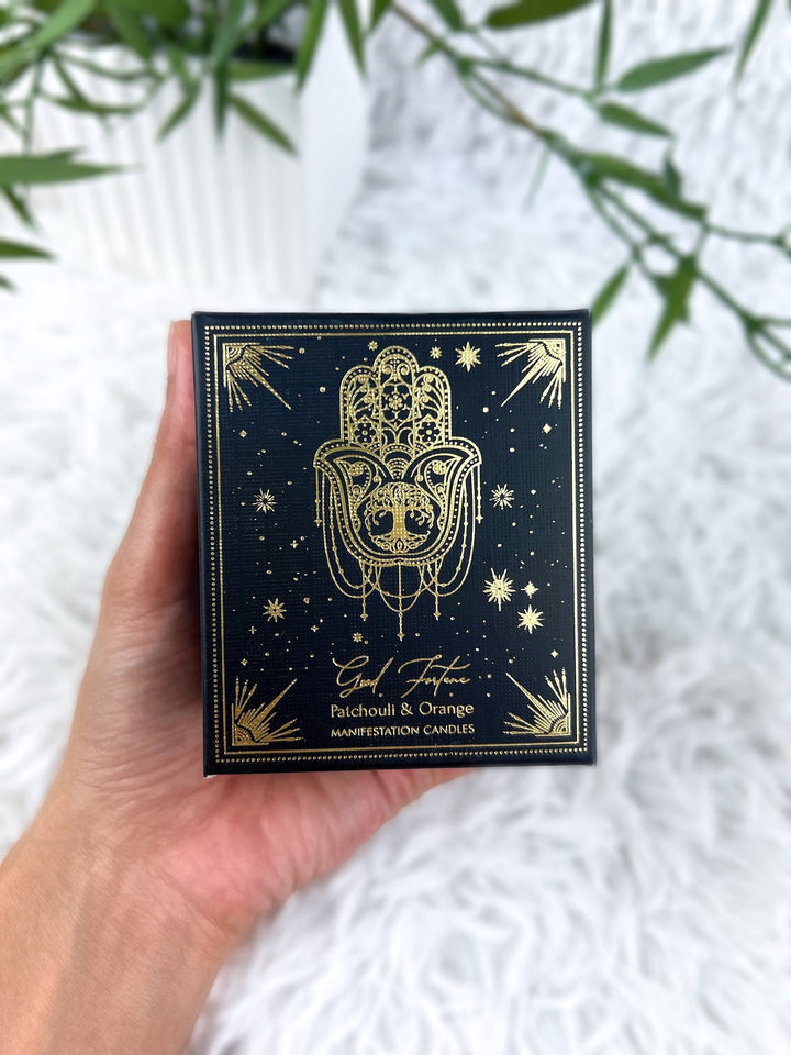 Manifestationskerze Glück & Wohlstand - Patchouli, Orange, Roter Jaspis - SoulGlow - Aura, Kerzen, Manifestation