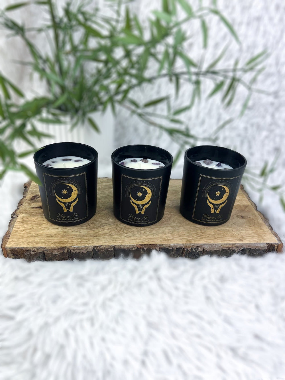 Manifestationskerze Reinigender Mond - Palo Santo, Lavendel, Amethyst - SoulGlow - Aura, Kerzen, Manifestation