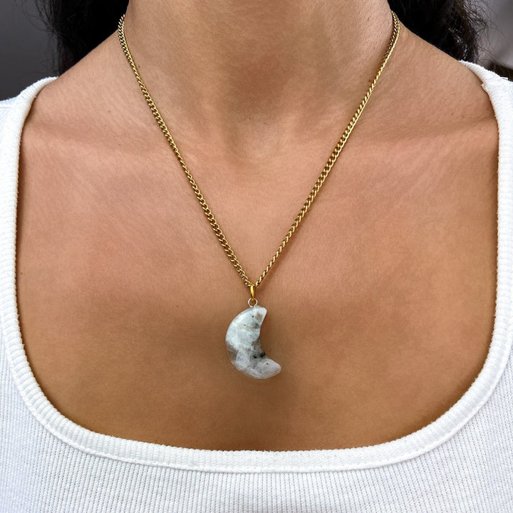 Mondstein Mond Anhänger - SoulGlow - Anhänger mit Öse, balance, Goldkette