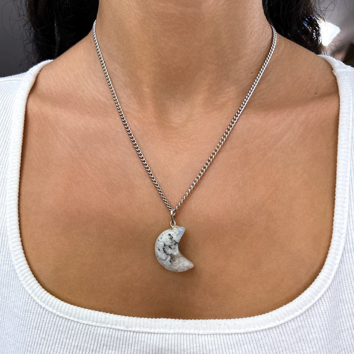 Mondstein Mond Anhänger - SoulGlow - Anhänger mit Öse, balance, Goldkette