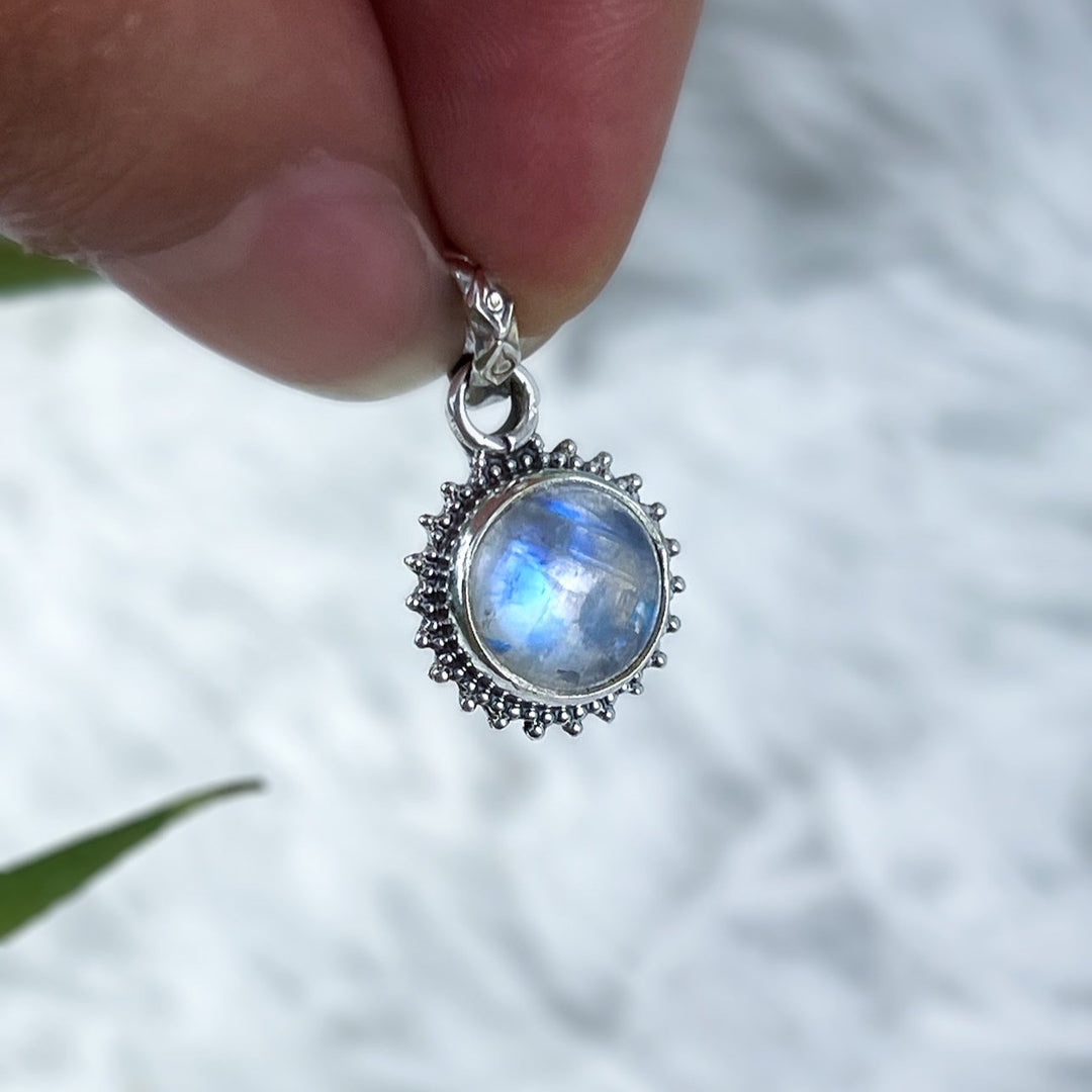 Mondstein Sonnenanhänger aus 925er Silber - Boho - SoulGlow - 925er Silber, Anhänger mit Öse, balance