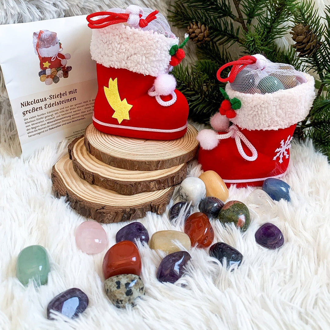 Nikolaus/Weihnachtsstiefel mit Trommelstein Mix - SoulGlow - Bunte Steine - Geschenk
