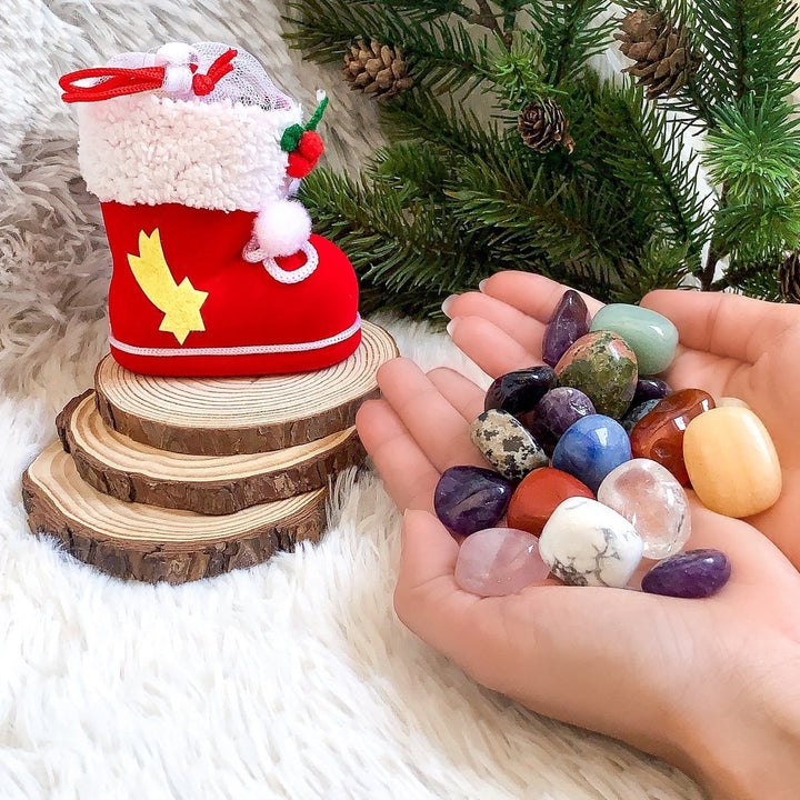 Nikolaus/Weihnachtsstiefel mit Trommelstein Mix - SoulGlow - Bunte Steine - Geschenk