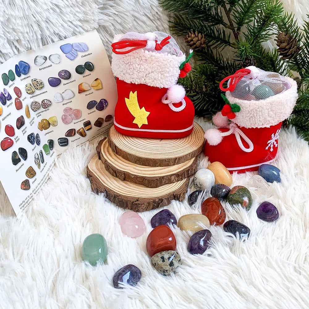 Nikolaus/Weihnachtsstiefel mit Trommelstein Mix - SoulGlow - Bunte Steine - Geschenk