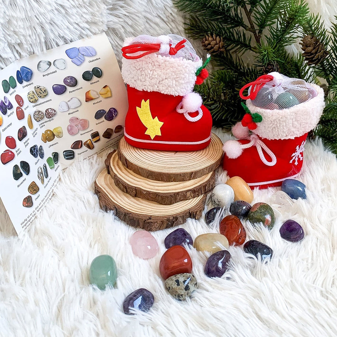 Nikolaus/Weihnachtsstiefel mit Trommelstein Mix - SoulGlow - Bunte Steine - Geschenk