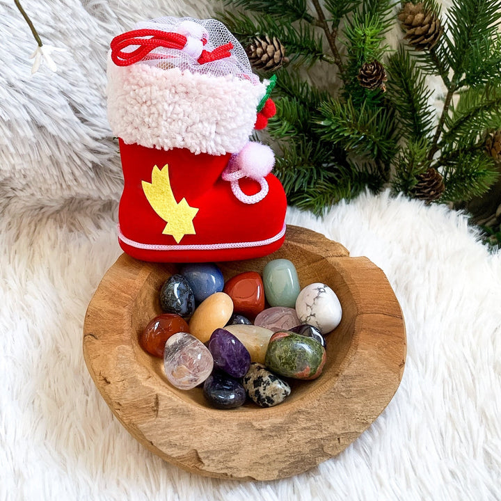 Nikolaus/Weihnachtsstiefel mit Trommelstein Mix - SoulGlow - Bunte Steine - Geschenk