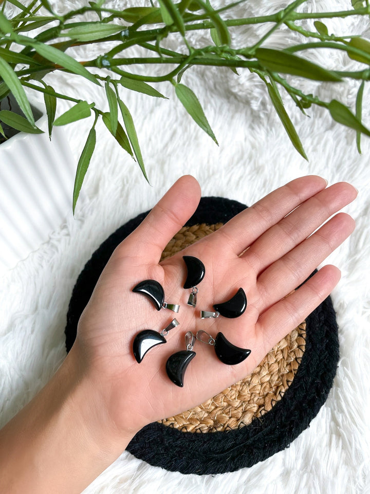 Obsidian Mond Anhänger - SoulGlow - Anhänger, Anhänger mit Öse, balance