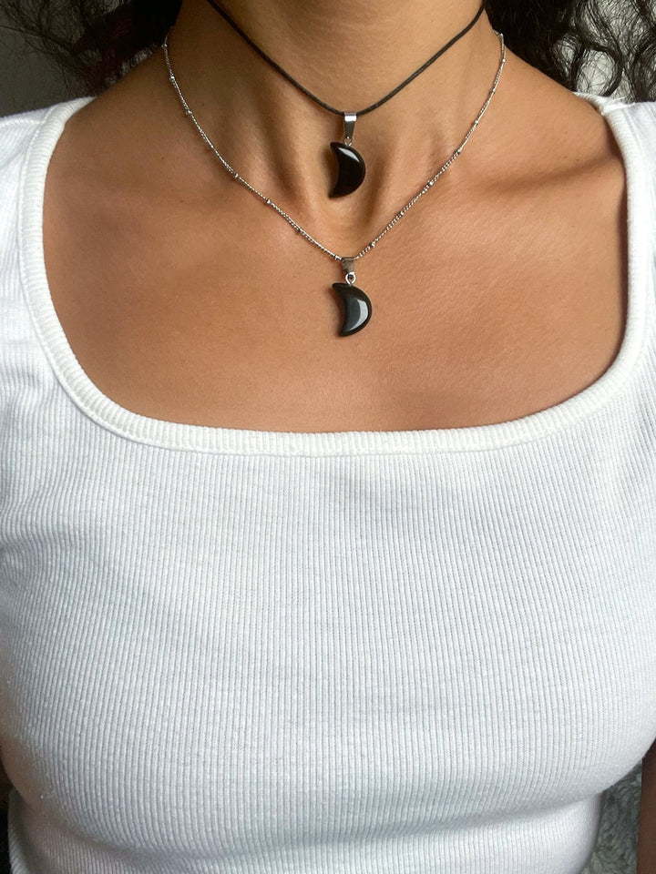 Obsidian Mond Anhänger - SoulGlow - Anhänger, Anhänger mit Öse, balance