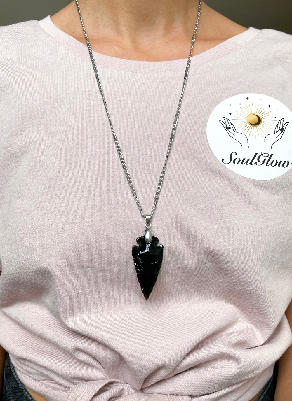 Obsidian Spitzen Anhänger - SoulGlow - Anhänger mit Öse, balance, Baumwollband