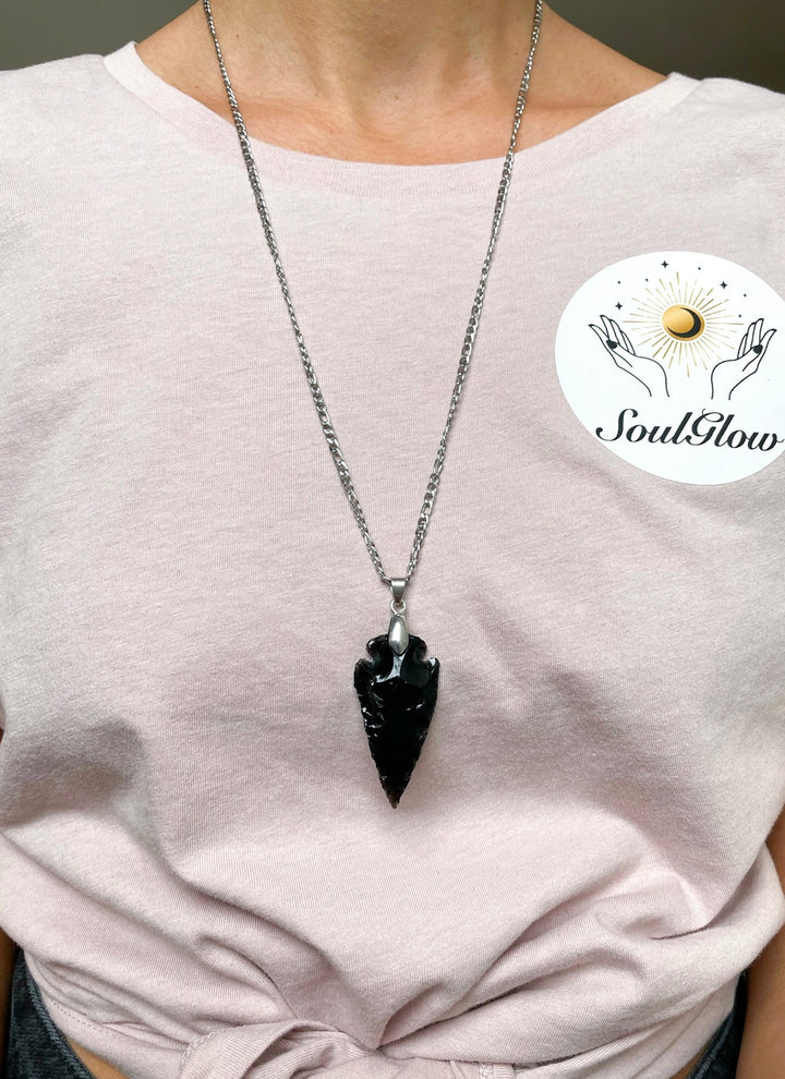 Obsidian Spitzen Anhänger - SoulGlow - Anhänger mit Öse, balance, Baumwollband
