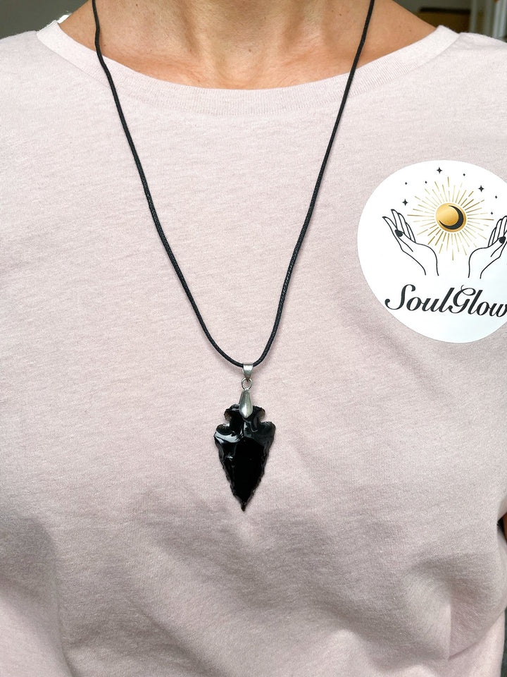 Obsidian Spitzen Anhänger - SoulGlow - Anhänger mit Öse, balance, Baumwollband