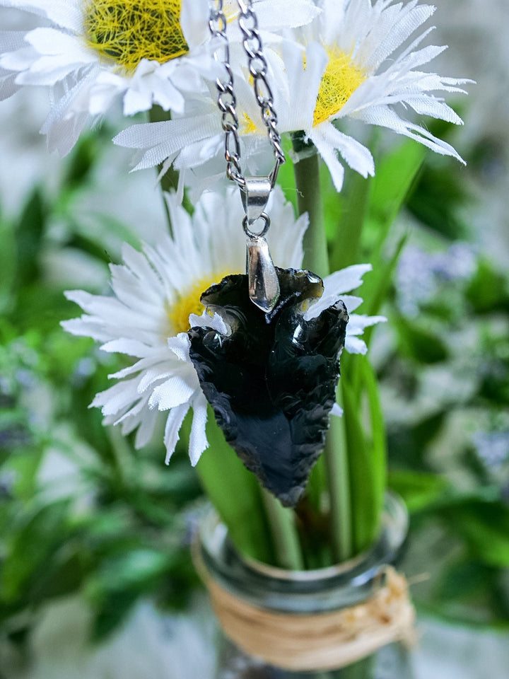 Obsidian Spitzen Anhänger - SoulGlow - Anhänger mit Öse, balance, Baumwollband