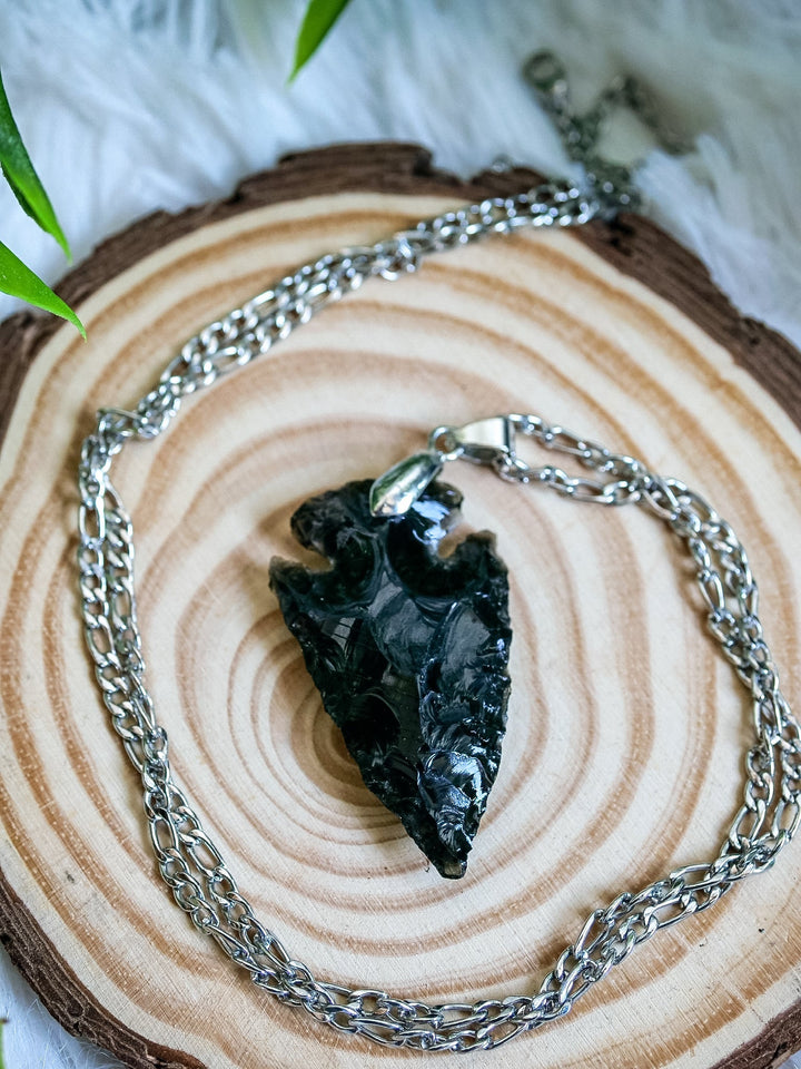 Obsidian Spitzen Anhänger - SoulGlow - Anhänger mit Öse, balance, Baumwollband