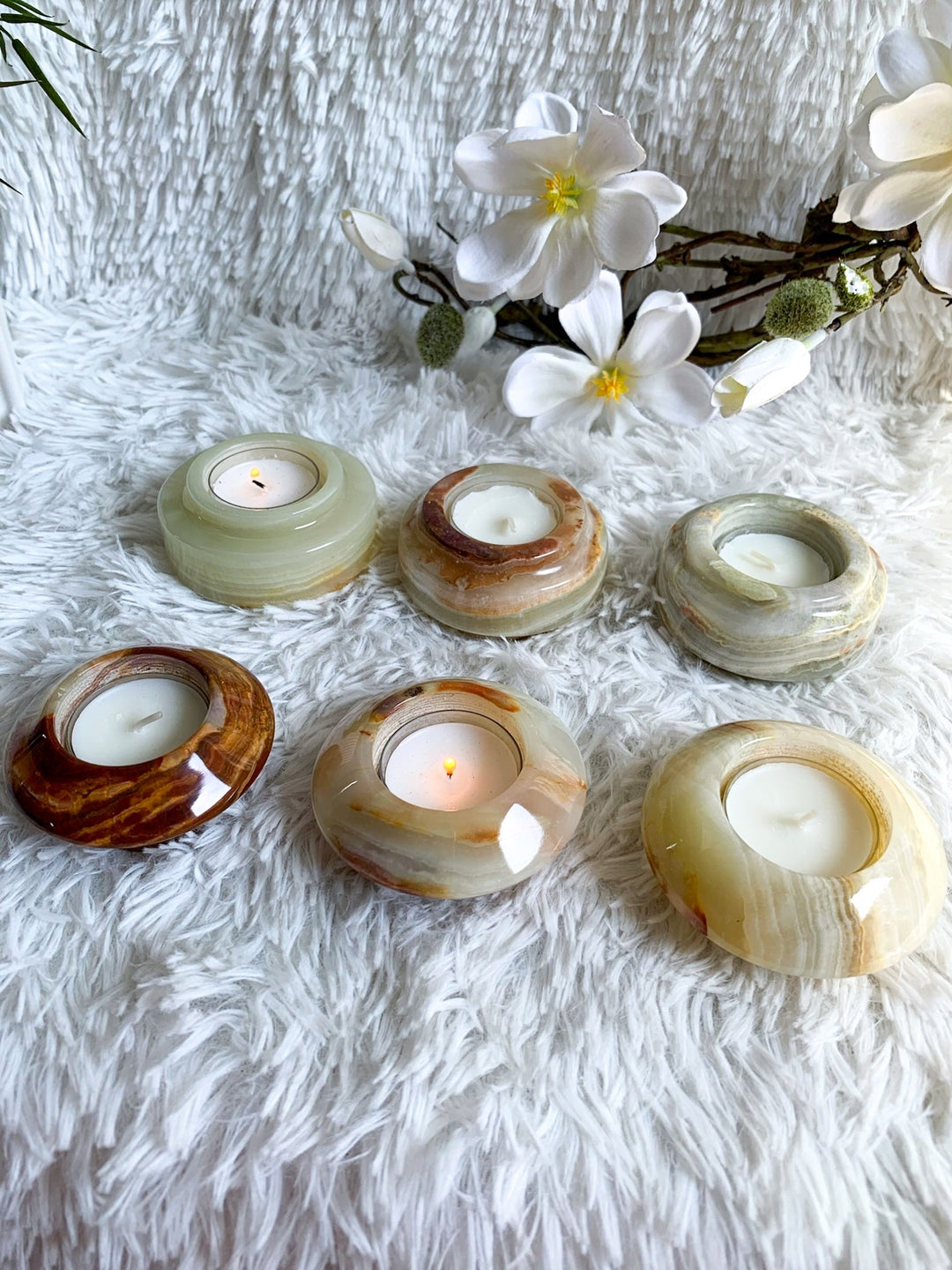 Onyx Marmor Teelichthalter - SoulGlow - Aura, balance, braun