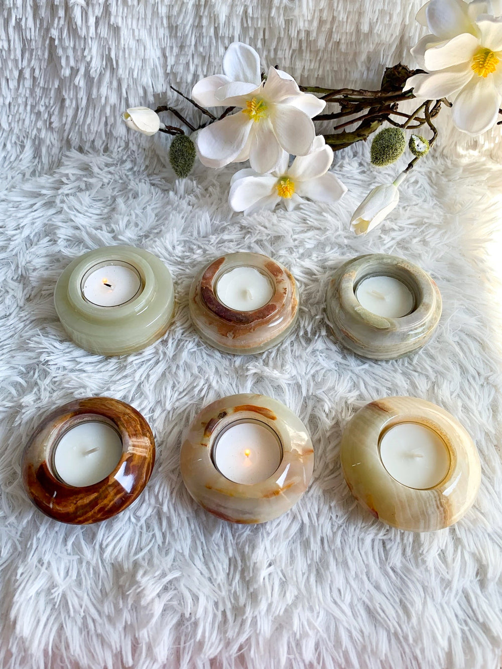 Onyx Marmor Teelichthalter - SoulGlow - Aura, balance, braun
