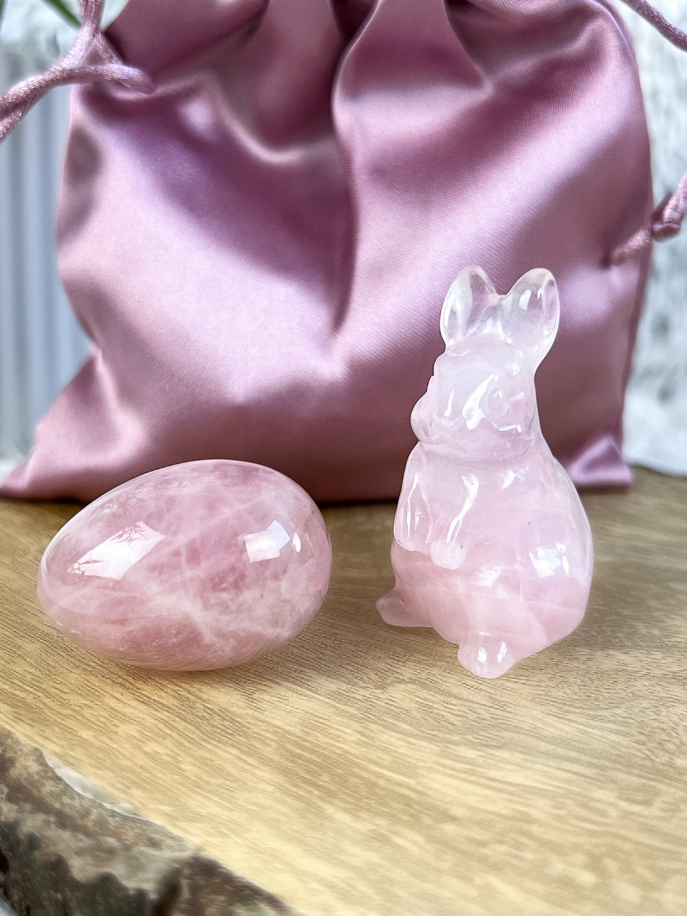 Oster - Set Rosenquarz (Hase und Ei in Hasen - Beutel) - SoulGlow - balance, Beutel, Ei Form