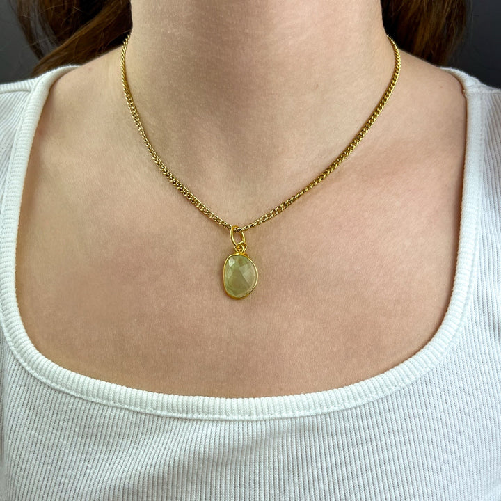 Prehnit Anhänger mit 925er Silber vergoldet - SoulGlow - 925er Silber, Anhänger mit Öse, balance