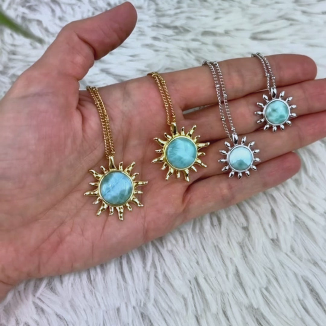 Larimar Sonnenanhänger 925 Silber/vergoldet