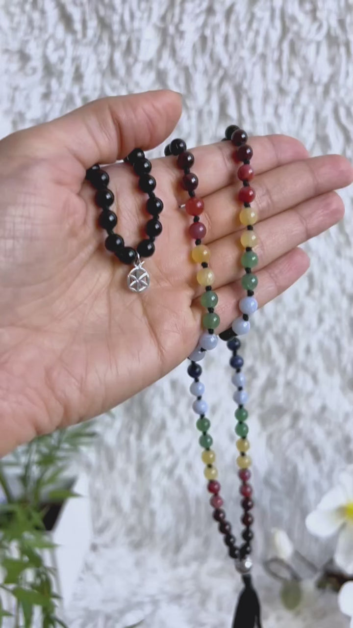 Edelstein-Mala Turmalin mit Chakraperlen